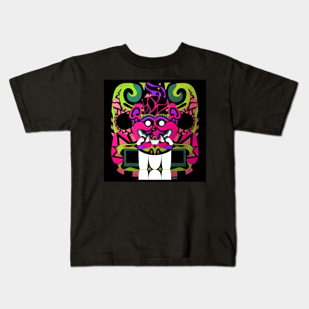 Cougar with smile ecopop from el salvador ancient culture Kids T-Shirt by jorge_lebeau